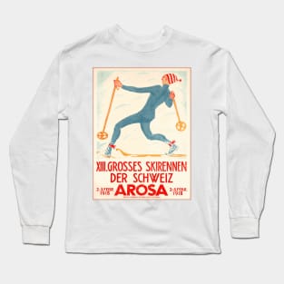 Arosa, Switzerland: 1918 Ski Races Competition - Vintage Swiss Poster Long Sleeve T-Shirt